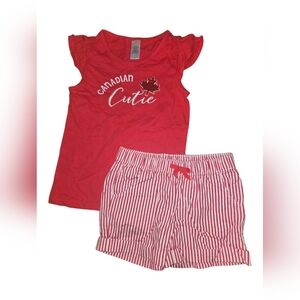 Gymboree Red "Canadian Cutie" Short Sleeve Top & Striped Shorts Set